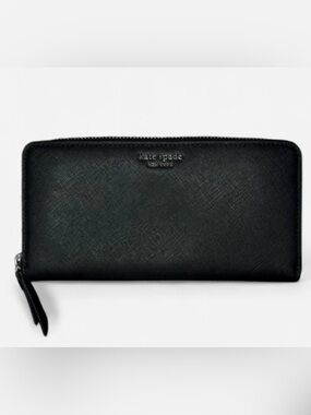 kate spade Black Textured Leather Zip Wallet